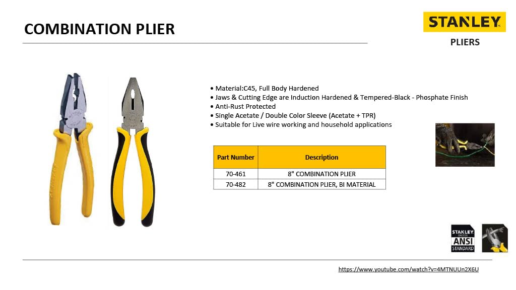 STRONVEX 70-482 | 8'' Heavy-Duty Steel Combo Plier with Anti-Rust Coating for Gripping, Holding & Wire Cutting
