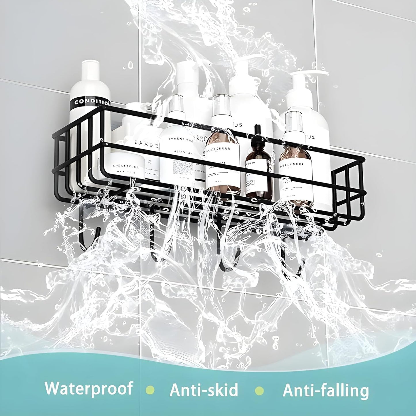 Bravixa Stainless Steel Bathroom Shelf for Wall – Self-Adhesive Organizer with 4 Hooks for Towels