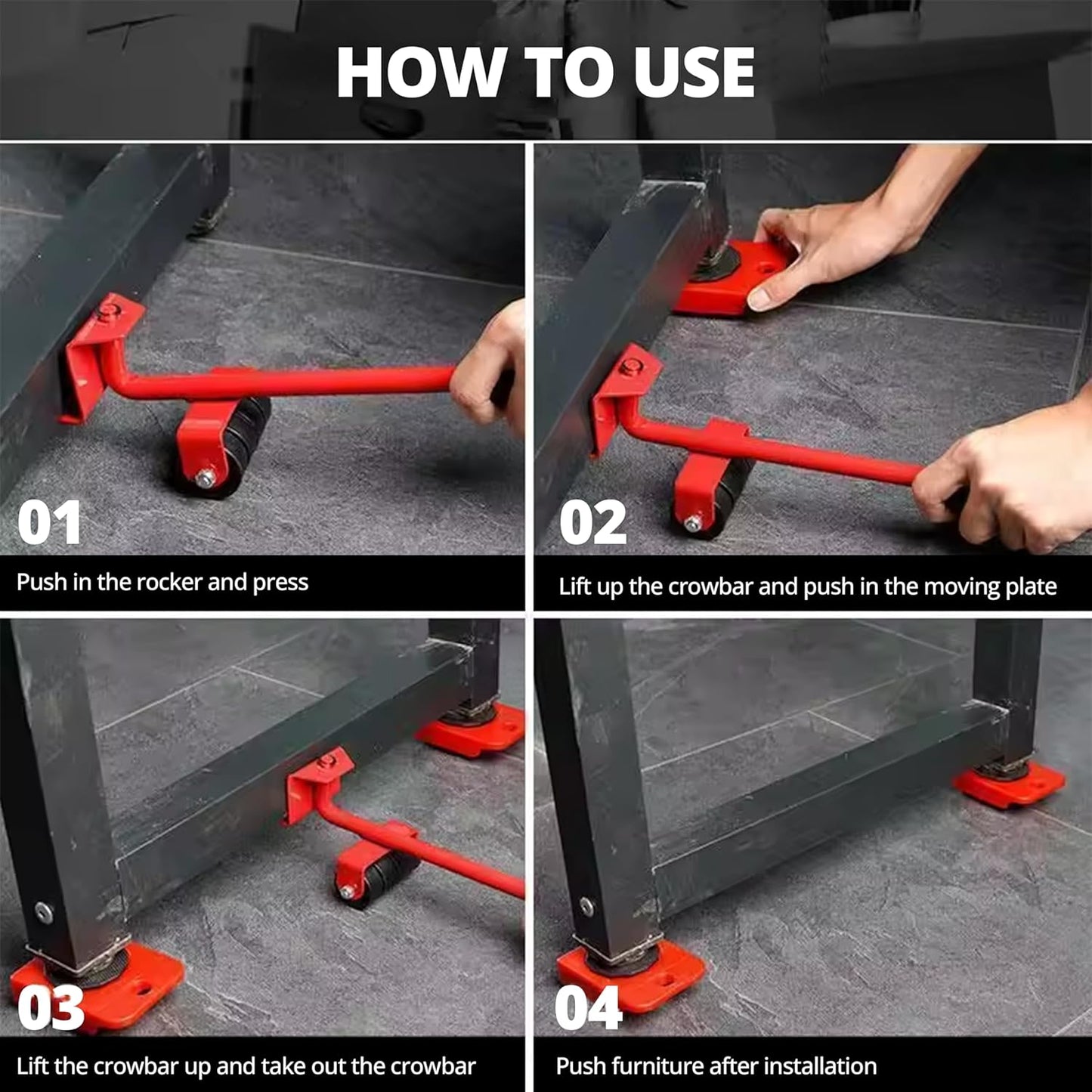 Shiftora Furniture Lifter and Shifter Tool – 4-Piece 3.9" x 3.15" Sliding Pad Kit for Easy Moving