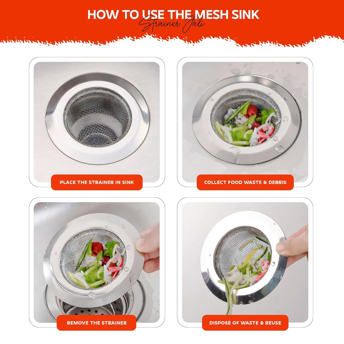 Sterinox Stainless Steel Sink Strainer for Kitchen and Bathroom – Anti-Clog Mesh Drain Cover