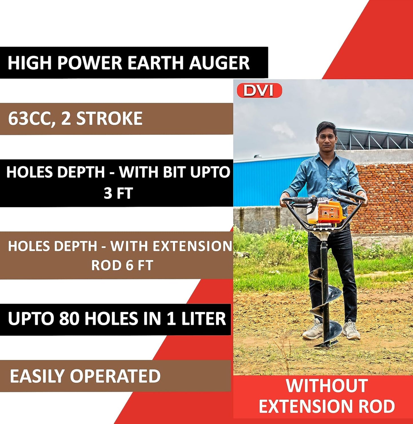 Draxel 63CC Heavy Duty Earth Auger Machine with 2-Stroke Petrol Engine for Fencing, Plantation & Hole Digging