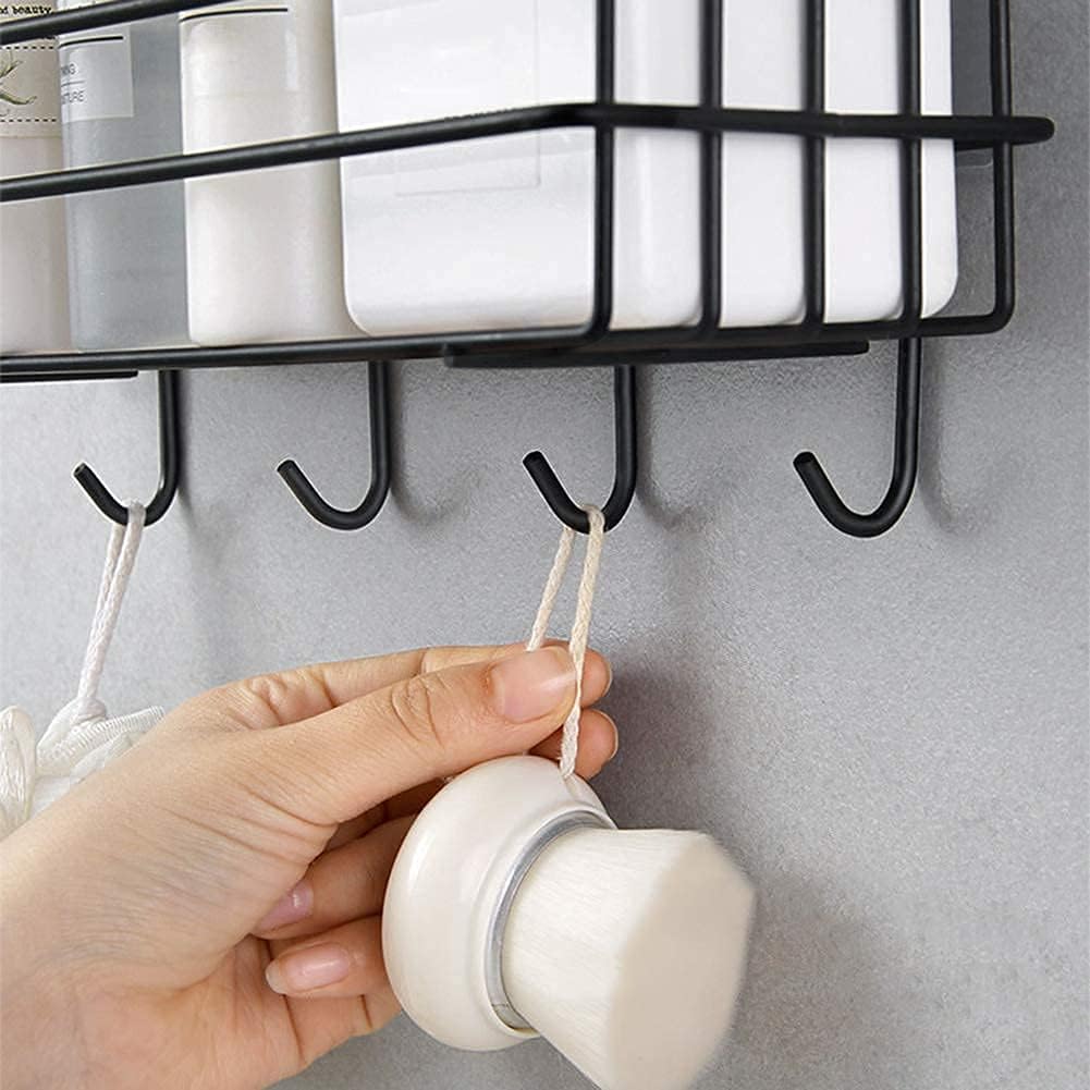 Bravixa Stainless Steel Bathroom Shelf for Wall – Self-Adhesive Organizer with 4 Hooks for Towels
