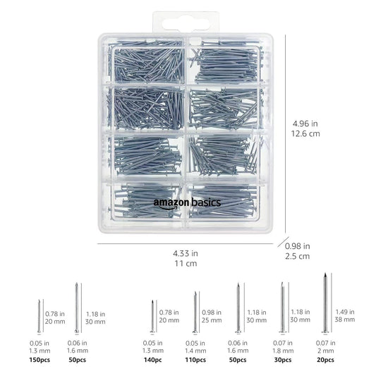 Aegon Buildware Hardware Nail Assortment Kit – Includes Finish, Wire, Common, Brad, and Picture Hanging Nails, 550-Piece Set