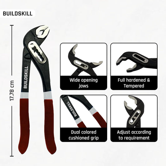 Boltcraft 10 inches Ergonomic Water Pump Plier Tool with Adjustable Tilted Head, High-Torque Grip