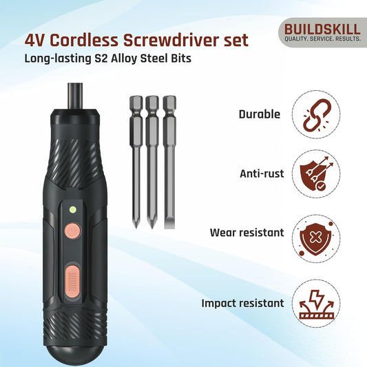 BoltMaster 4V Cordless Screwdriver with 250 RPM Speed | S2 Alloy Steel Magnetic Bits & Chuck | Forward & Reverse Function