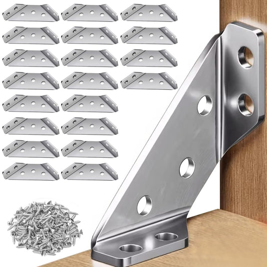 Struxline® 20Pcs Furniture Corner Brackets with 120Pcs Screws – Heavy Duty Stainless Steel Angle Support Connectors