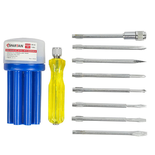 Steelforge BS-02 8-in-1 Pc Screw Driver Kit with 3 Flat Blades, 3 Phillips Head, 1 Round Poker Bar
